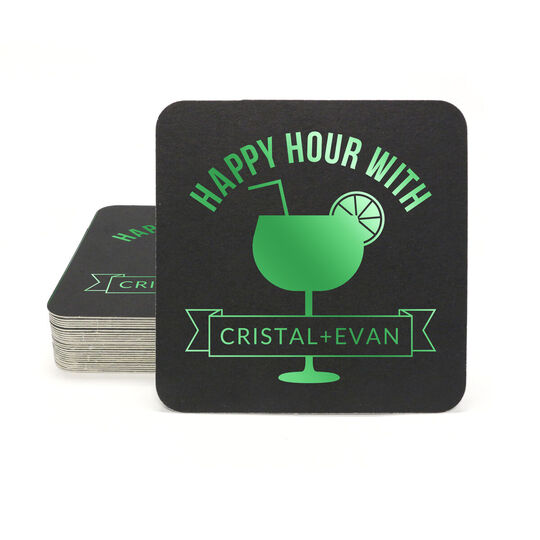 Happy Hour Margarita Square Coasters